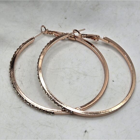 "5/$25" Rose Gold Rhinestone Jewelry Set, 2 Bracelets/Hoop Earrings - Picture 8 of 9